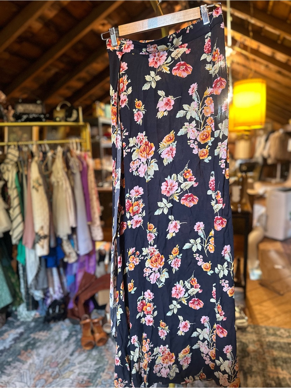 Flynn Skye Black Floral Maxi Skirt with Pink and Cream Blooms - Picture 2 of 5